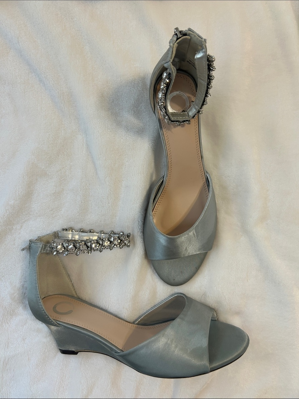 Aldo Silver Jeweled Ankle-Strap Wedge Sandals
